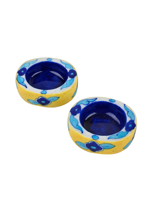 Blue Pottery T-Light Holder Set Of 2 Pcs.